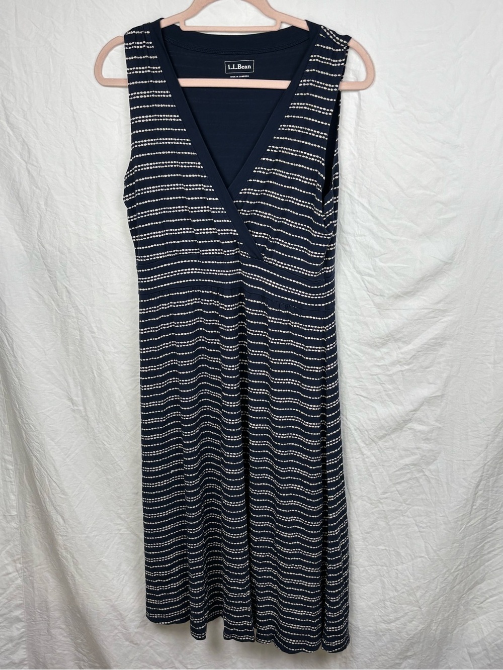 L.L. Bean women’s medium Navy Stripe Sleeveless Wrap Dress